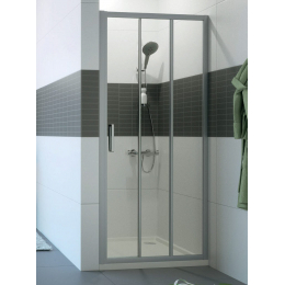 Hüppe Classics 2 posuvné dveře 100/190 cm trojdílné do niky/pro boční stěnu, stříbrná pololesk/čiré antiplaque