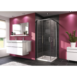 Hüppe Time 200 sprchový kout 80x80/200 cm s posuvnými dveřmi, stříbrná pololesklá, čiré sklo s Anti-Plaque