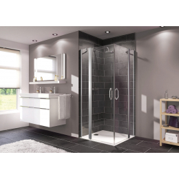 Hüppe Trend 200 křídlové dveře 100/200 cm pro sprchový kout do niky/s boční stěnou, stříbrná lesklá, čiré sklo s Anti-Plaque
