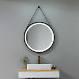 La Futura Aqualine Islands Round zrcadlo s rámem a popruhem s LED osvětlením černá 60 cm