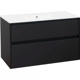 Skříňka a keramické slim umyvadlo La Futura Aqualine 4YOU 101x58x46 cm černá matná