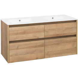 Skříňka a keramické slim dvojumyvadlo La Futura Aqualine 4YOU 121x58x46 cm světlý dub