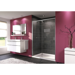 Hüppe Time 200 posuvné dveře do niky/pro boční stěnu 140/200 cm upevnění vlevo, stříbrná pololesklá, čiré sklo s Anti-Plaque