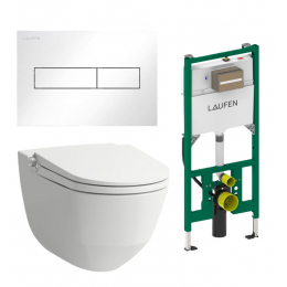 Akční balíček Laufen RIVA závěsné WC s bidetovou sprškou + podomítkový modul +  WC tlačítko bílá