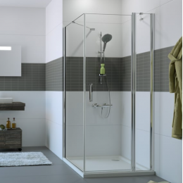 Hüppe Classics 2 křídlové dveře s pevným segmentem + boční stěna 90/190 cm stříbrná pololesklá/čiré sklo