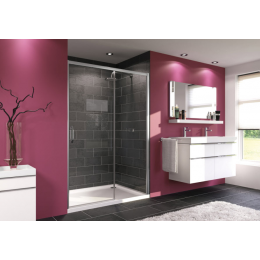 Hüppe Time 200 posuvné dveře do niky/pro boční stěnu 130/200 cm upevnění vpravo, stříbrná pololesklá, čiré sklo s Anti-Plaque