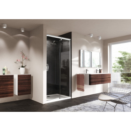 Hüppe Aura Elegance posuvné dveře 130/200 cm 1-dílné s pevným segmentem upevnění vpravo stříbrná matná/čiré sklo Anti-Plaque